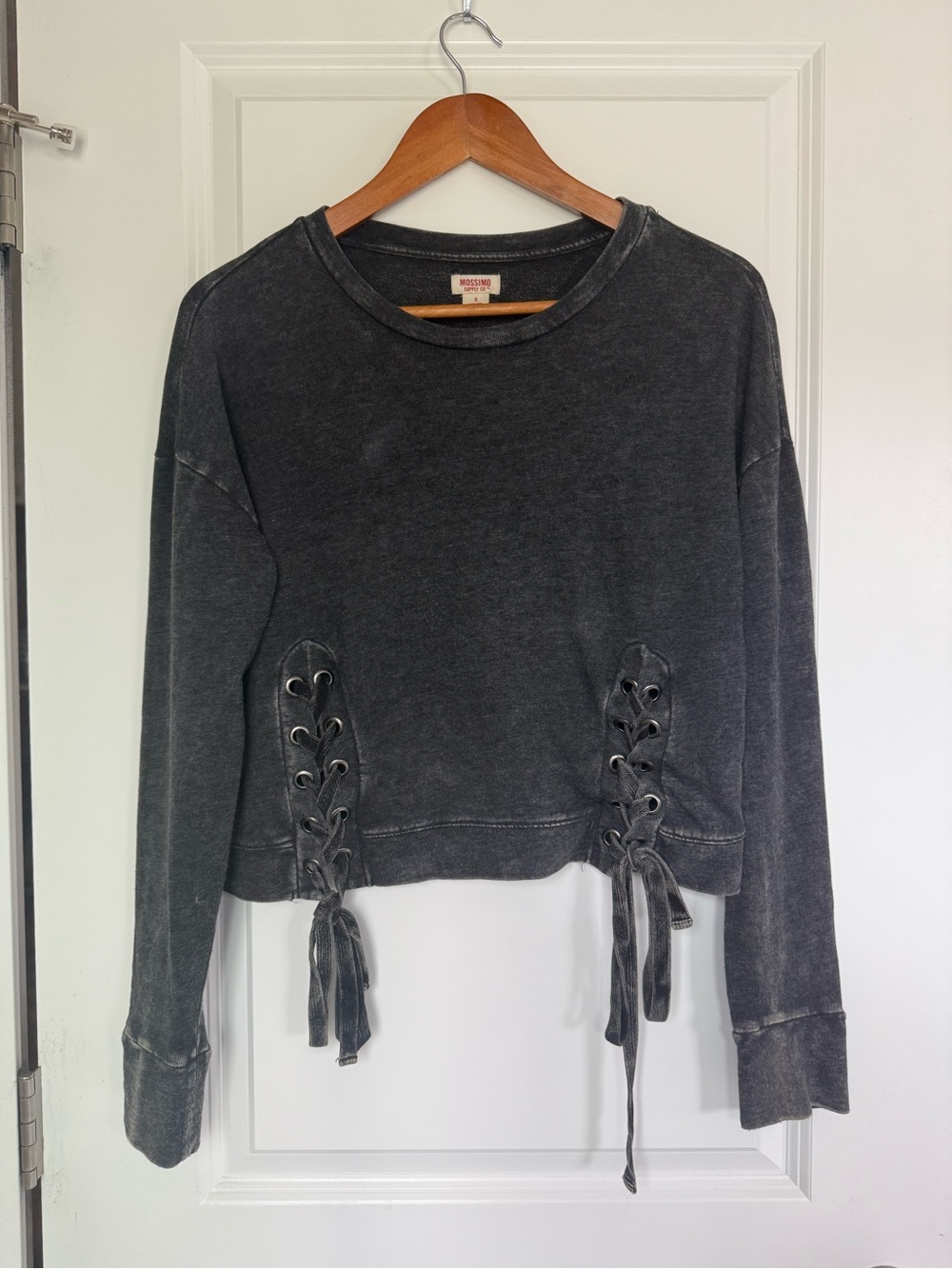 Mossimo Supply Co. Washed Black Lace-Up Side Tie Cropped Sweatshirt